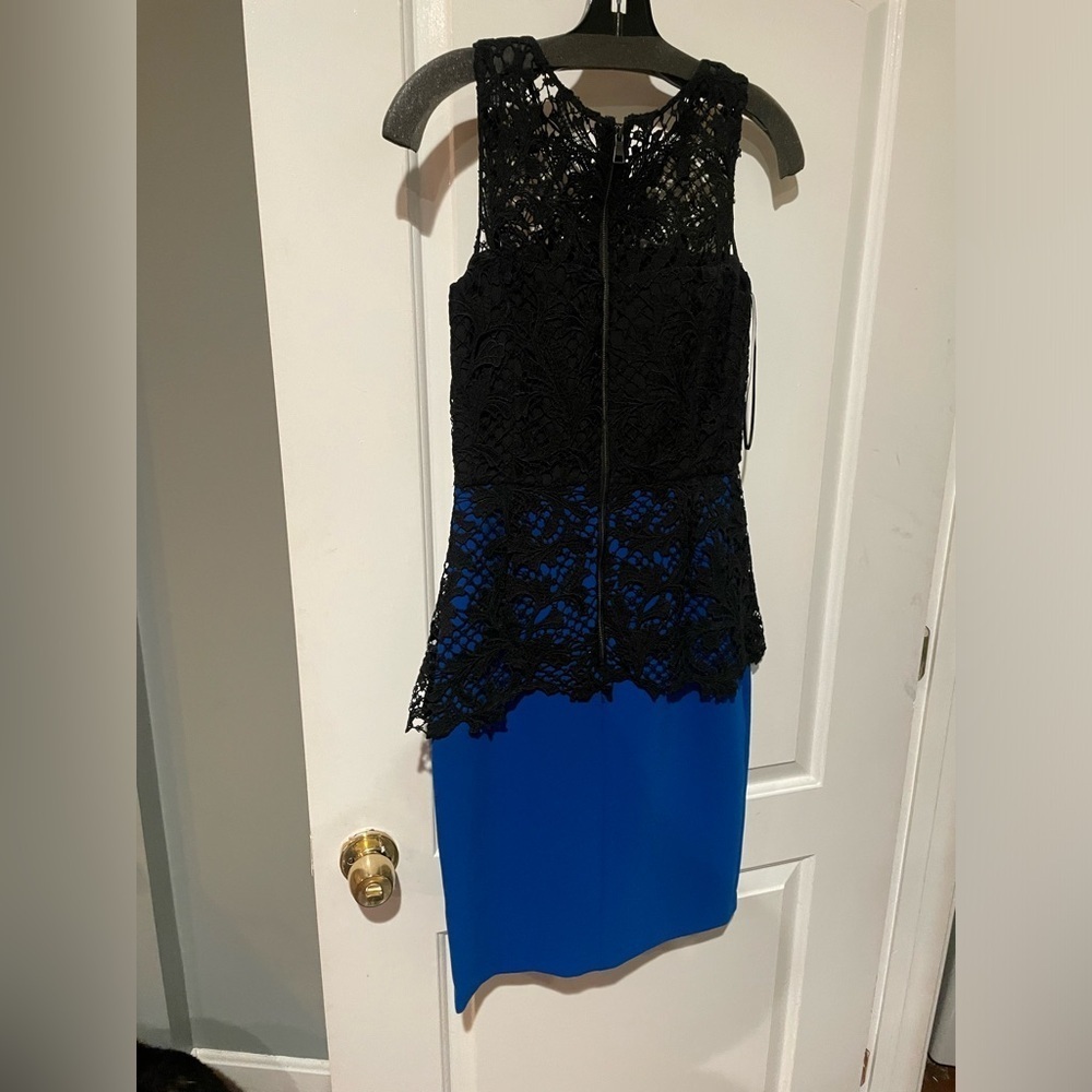 New!Sachin & Babi Noir Carolina Lace Overlay Sheath Black & Blue Midi Dress💙4,10 - Picture 9 of 13